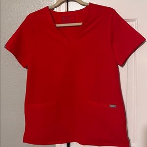 Figs Casma Scrub top in POP RED